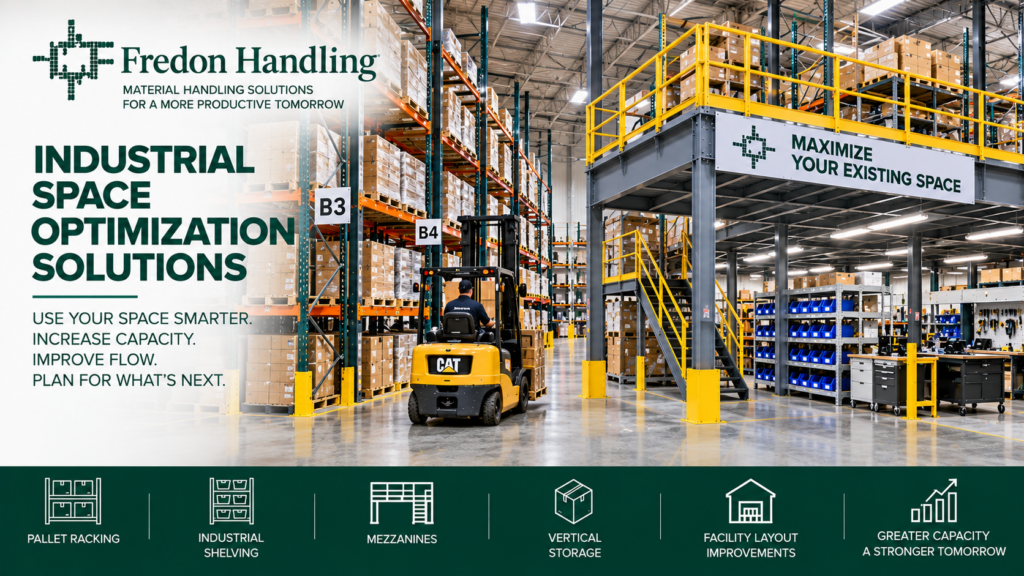 Industrial space optimization with pallet racking, mezzanines, shelving and improved warehouse layout