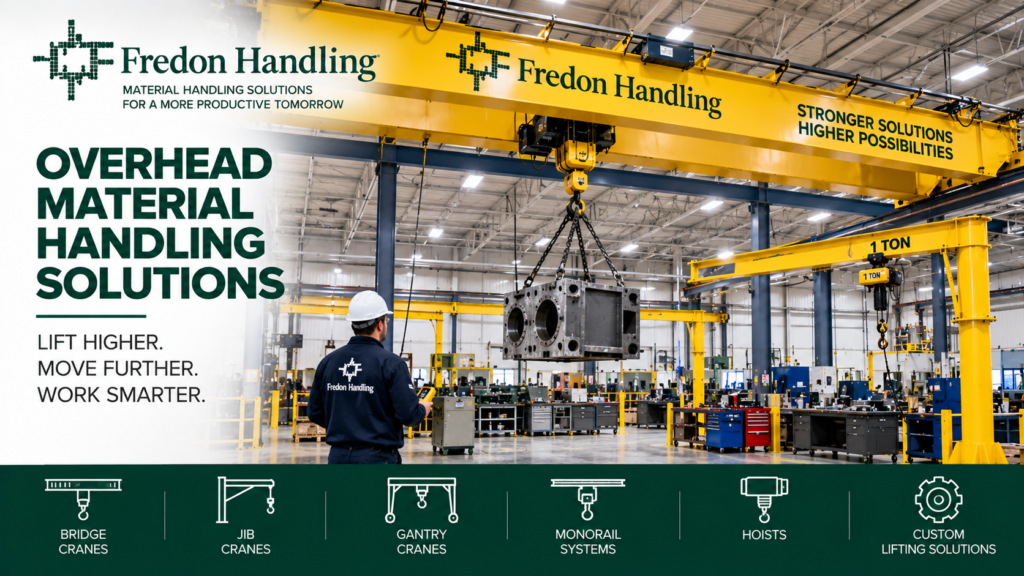 Overhead material handling systems with bridge cranes, jib cranes, gantry cranes, monorails and hoists