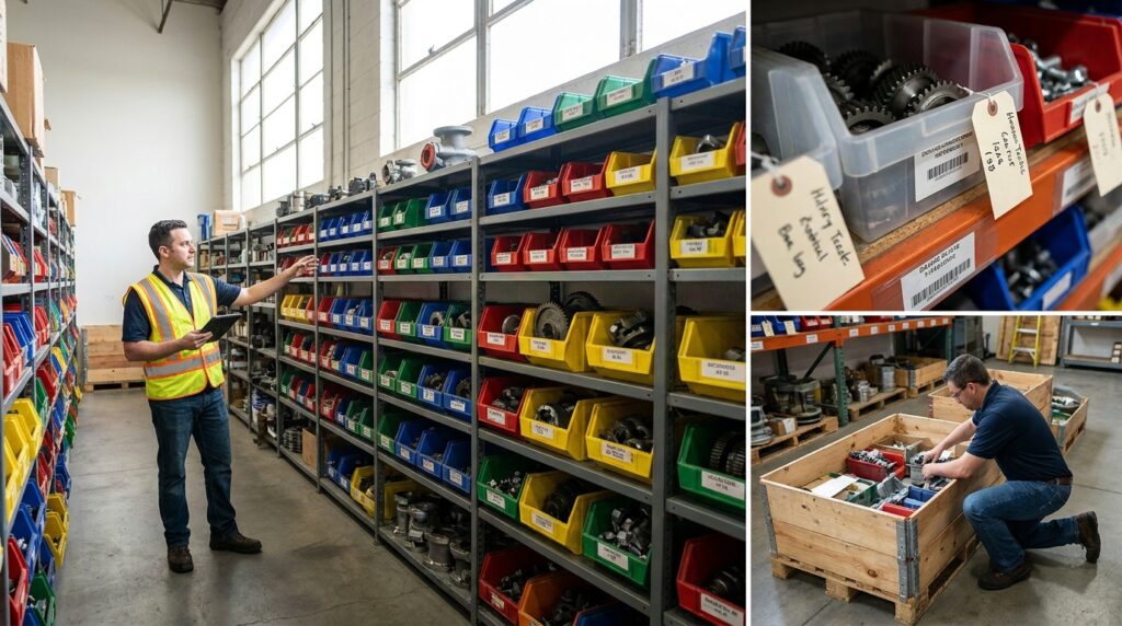 Photo industrial parts inventory labeling organization