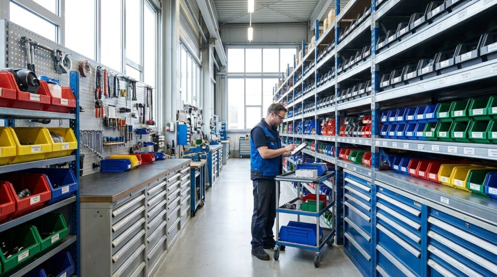 Photo industrial parts room organization