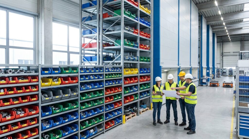 Photo scalable industrial parts storage system planning