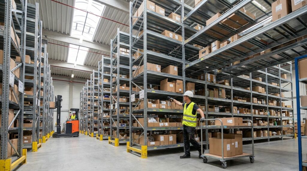 Photo warehouse shelving layout design efficient picking