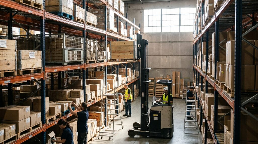 Photo industrial shelving warehouse optimization