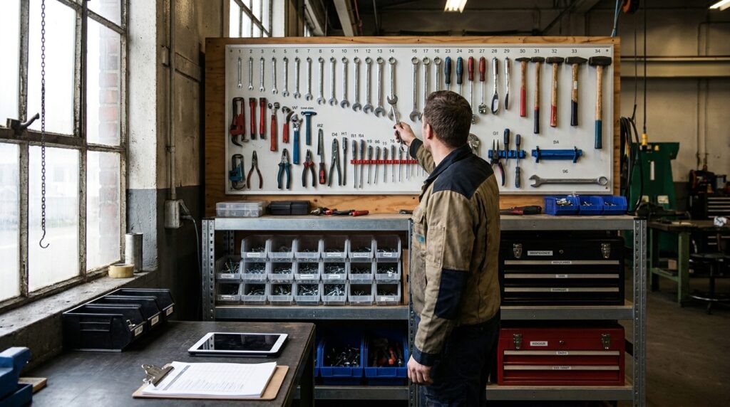 Photo organized maintenance tool crib setup