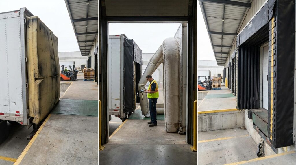 Photo loading dock seals types foam inflatable compression