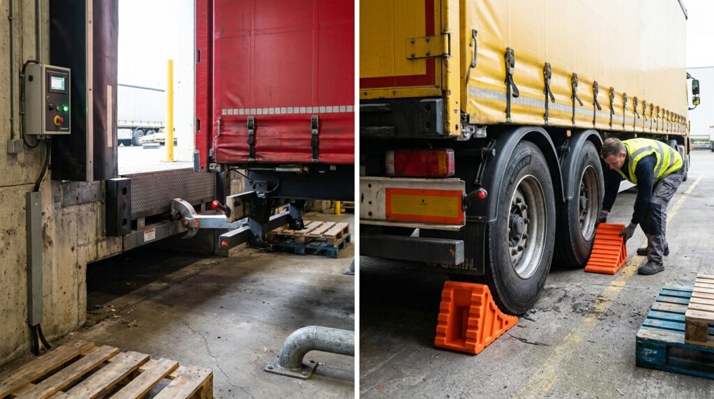 Photo dock locks vs wheel chocks comparison