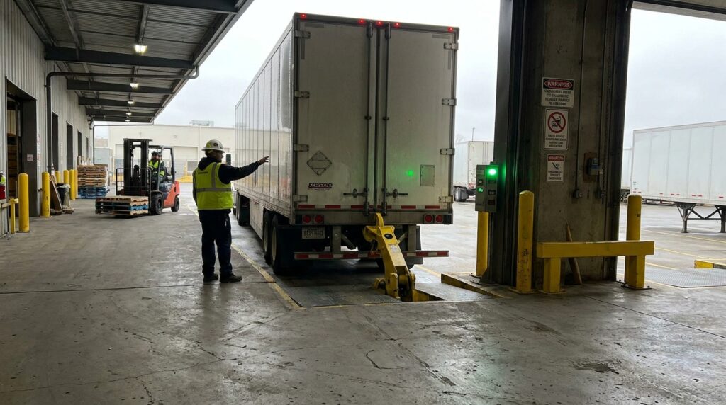 Photo loading dock vehicle restraints safety types