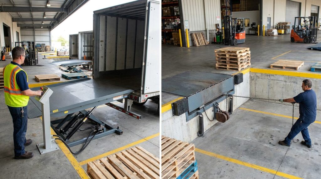 Photo hydraulic vs mechanical dock levelers comparison